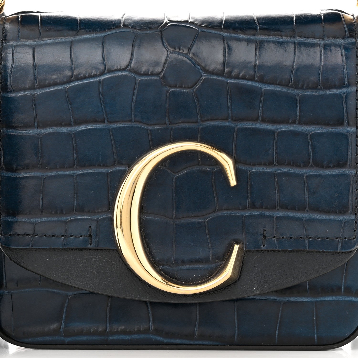 Chloe Calfskin Crocodile Embossed Mini C Double Carry Full Blue 8 of 10