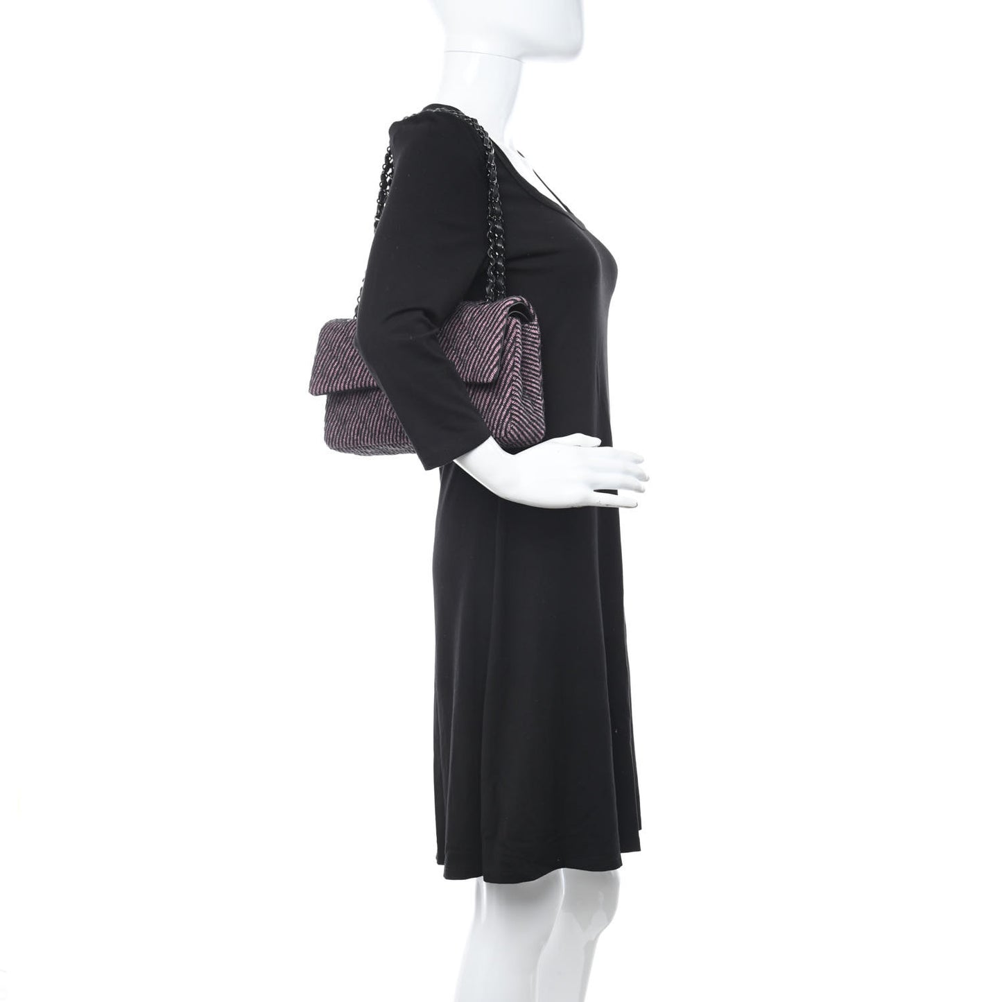 Wool Tweed Quilted Medium Double Flap Pink Black