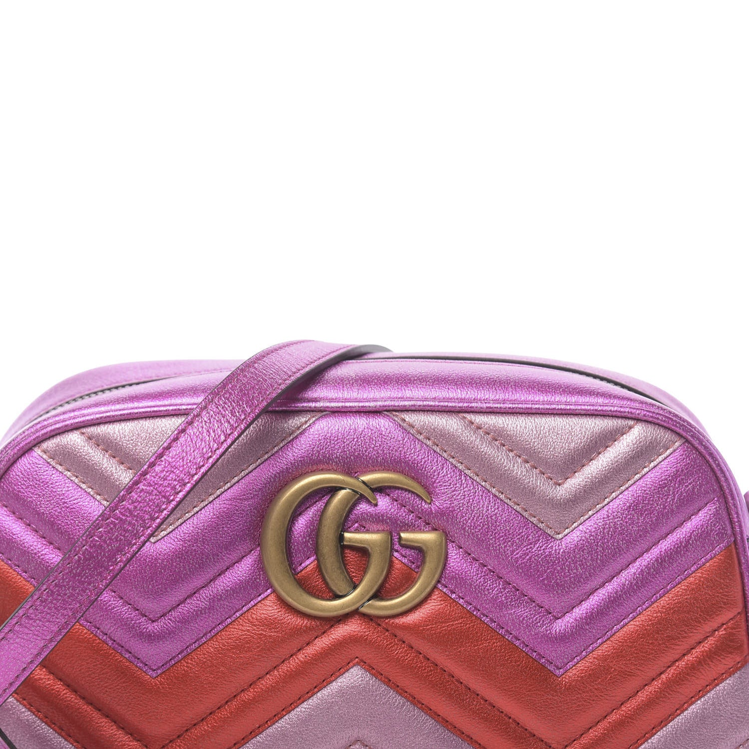 Gucci Laminated Nappa Matelasse Small GG Marmont Chain Shoulder Bag Fuxia Rosso Rosa 11 of 11