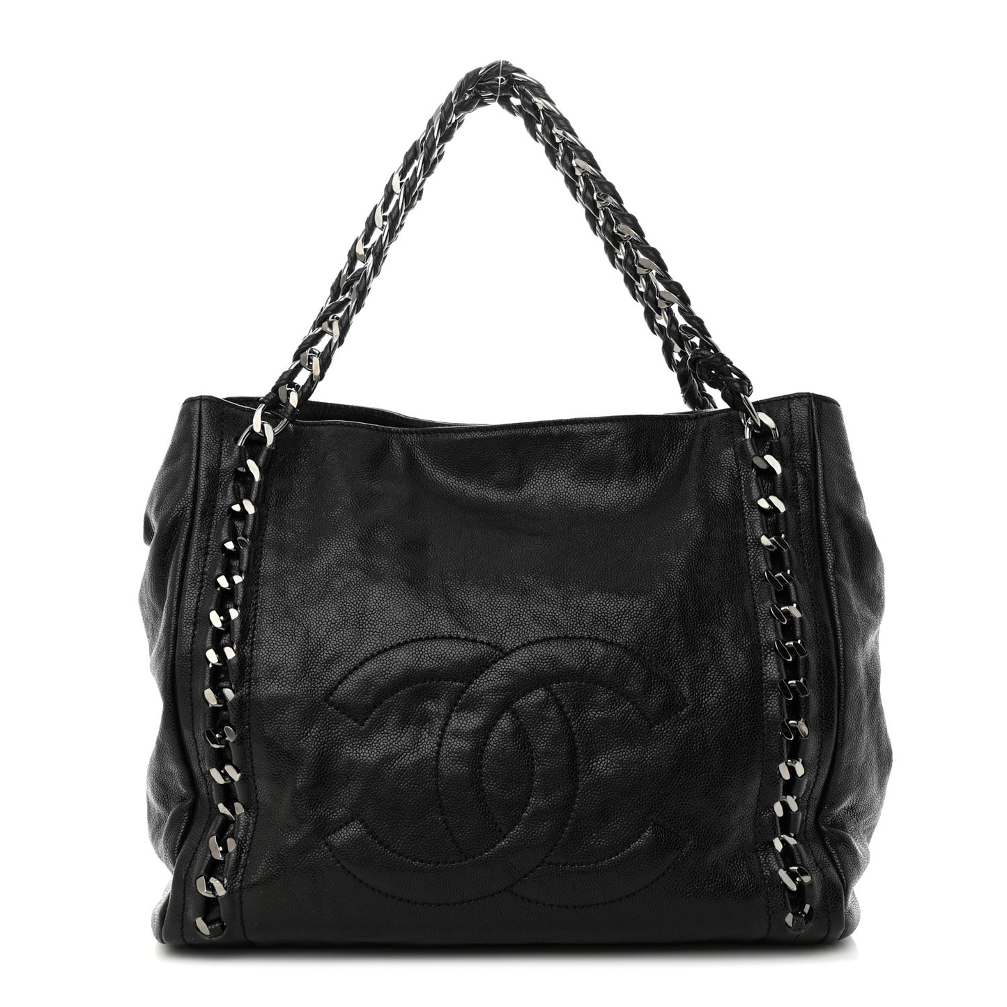 Glazed Calfskin Modern Chain Tote Black