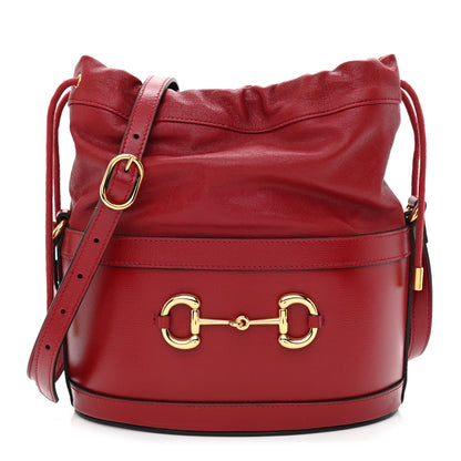 Gucci Azalea Sakai Calfskin Horsebit 1955 Drawstring Bucket Bag New Cherry Red 1 of 11