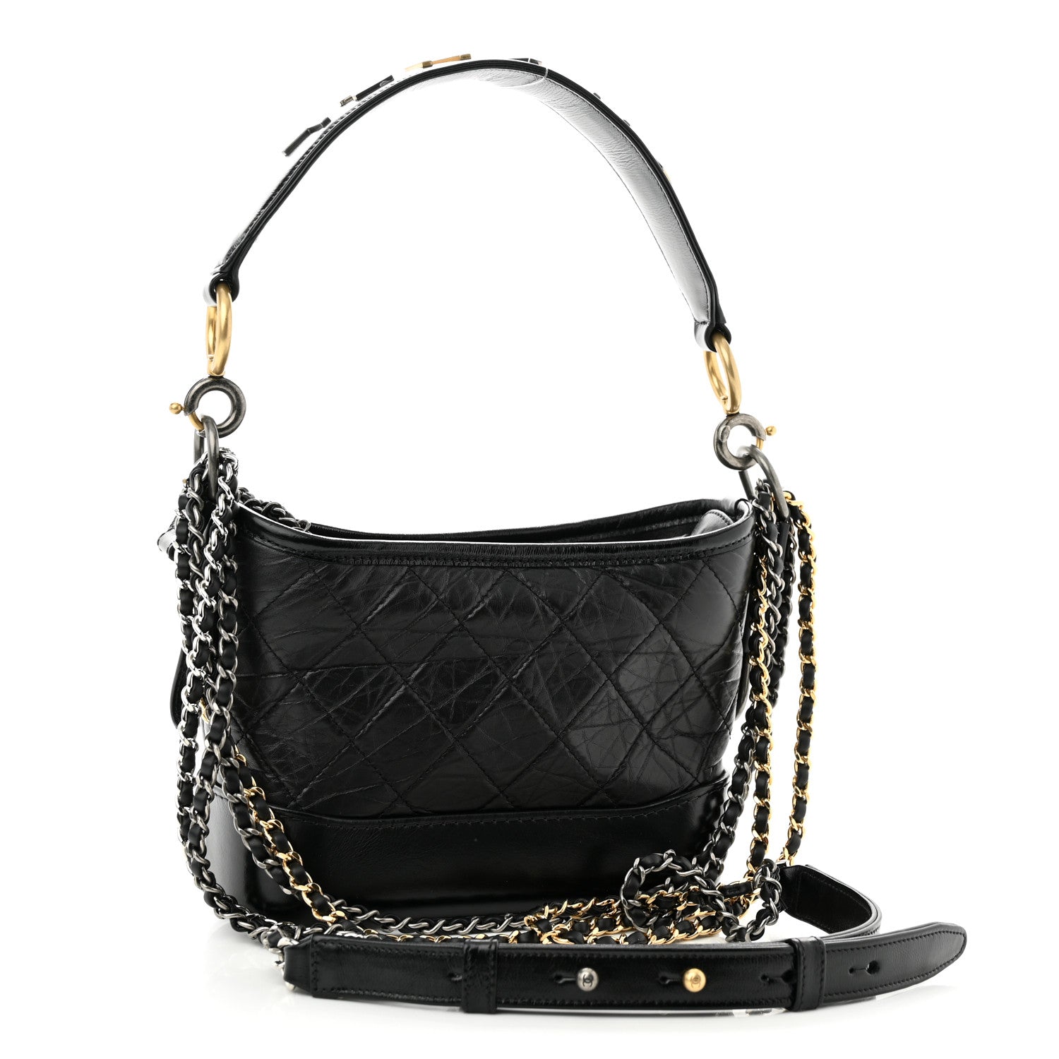 Chanel Aged Calfskin Quilted Small Gabrielle Logo Hobo Black 3 of 10