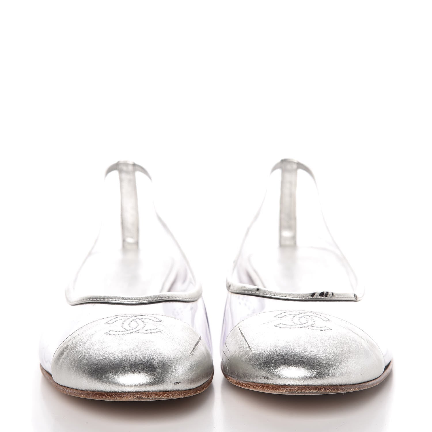 Chanel PVC Metallic Calfskin CC Cap Toe Ballet Flats 40.5 Silver 2 of 18