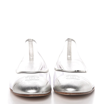 Chanel PVC Metallic Calfskin CC Cap Toe Ballet Flats 40.5 Silver 2 of 18