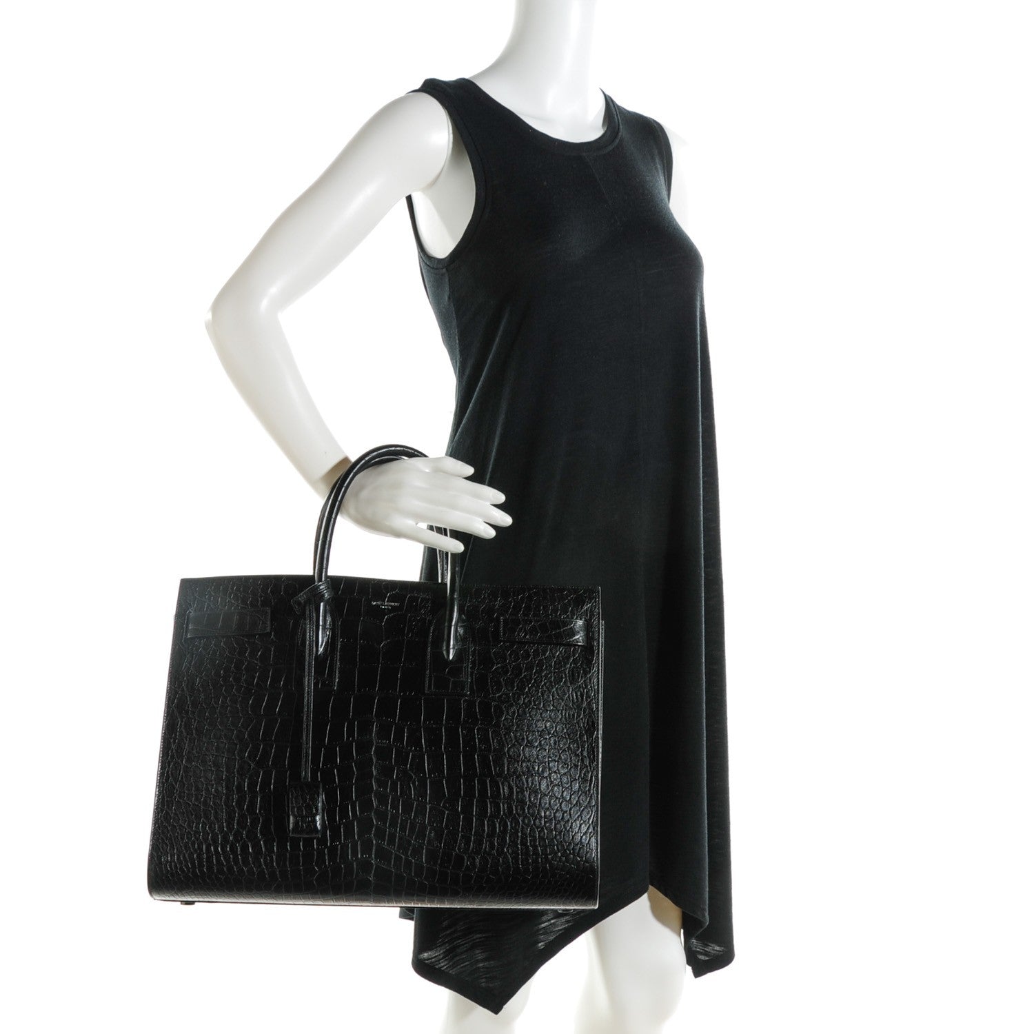 Saint Laurent Calfskin Crocodile Embossed Large Sac De Jour Carryall Black 3 of 7