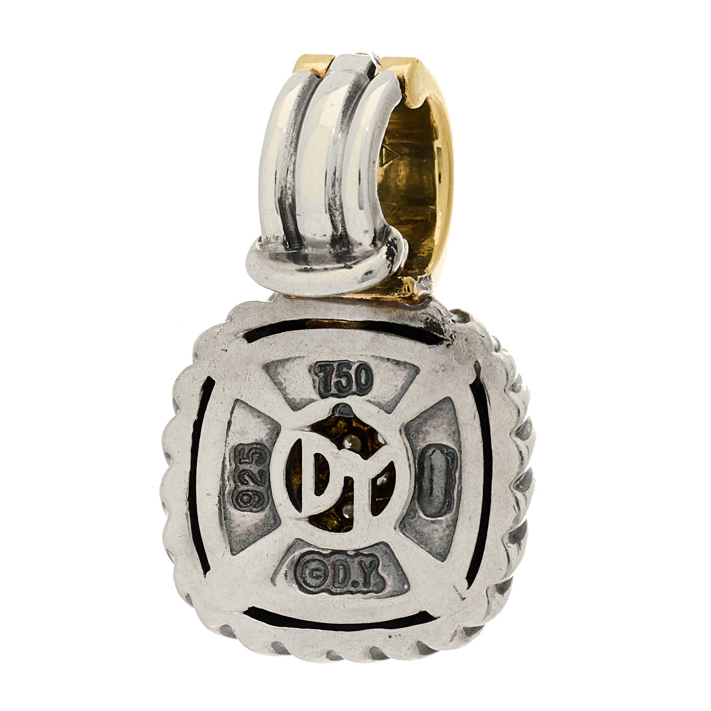 David Yurman Sterling Silver 18K Yellow Gold Diamond Pave 8mm Albion Pendant 3 of 4