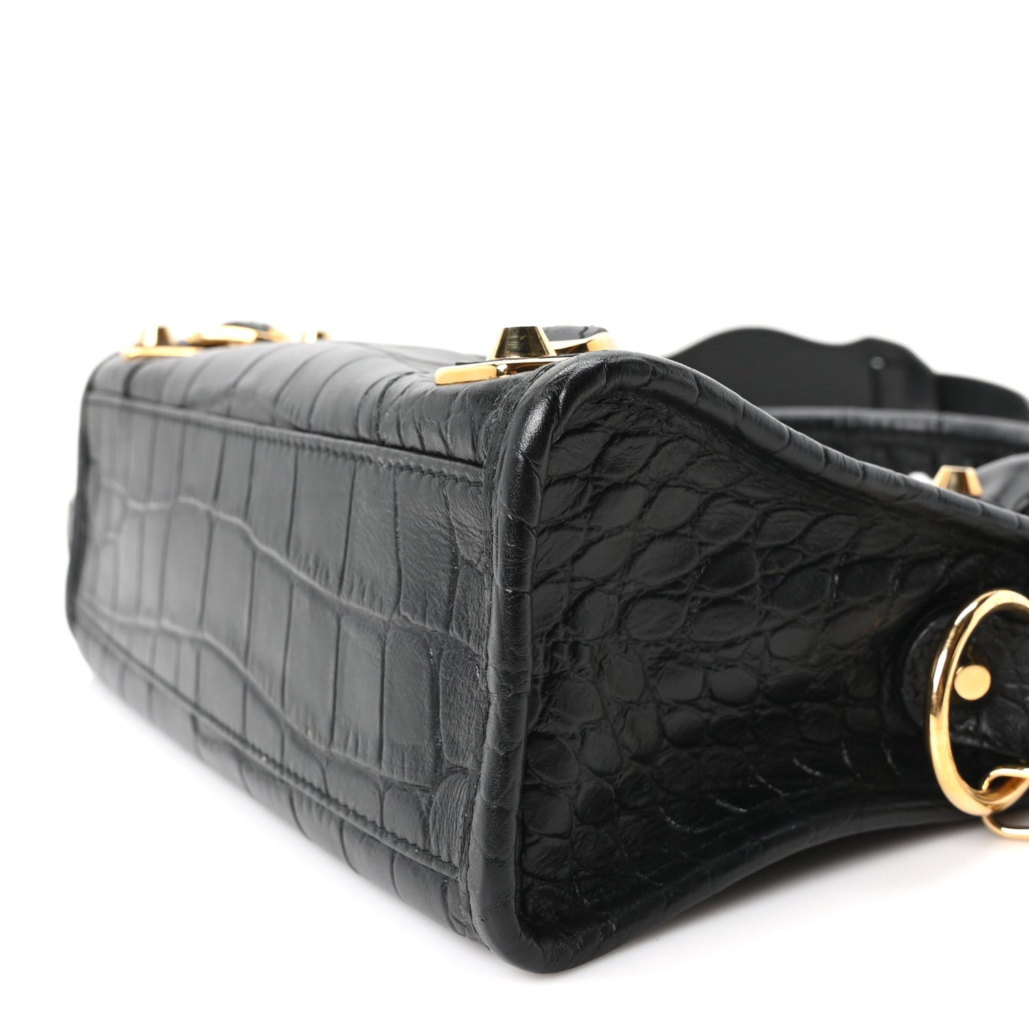 Calfskin Crocodile Embossed Gold Metallic Edge Hardware Mini City Black