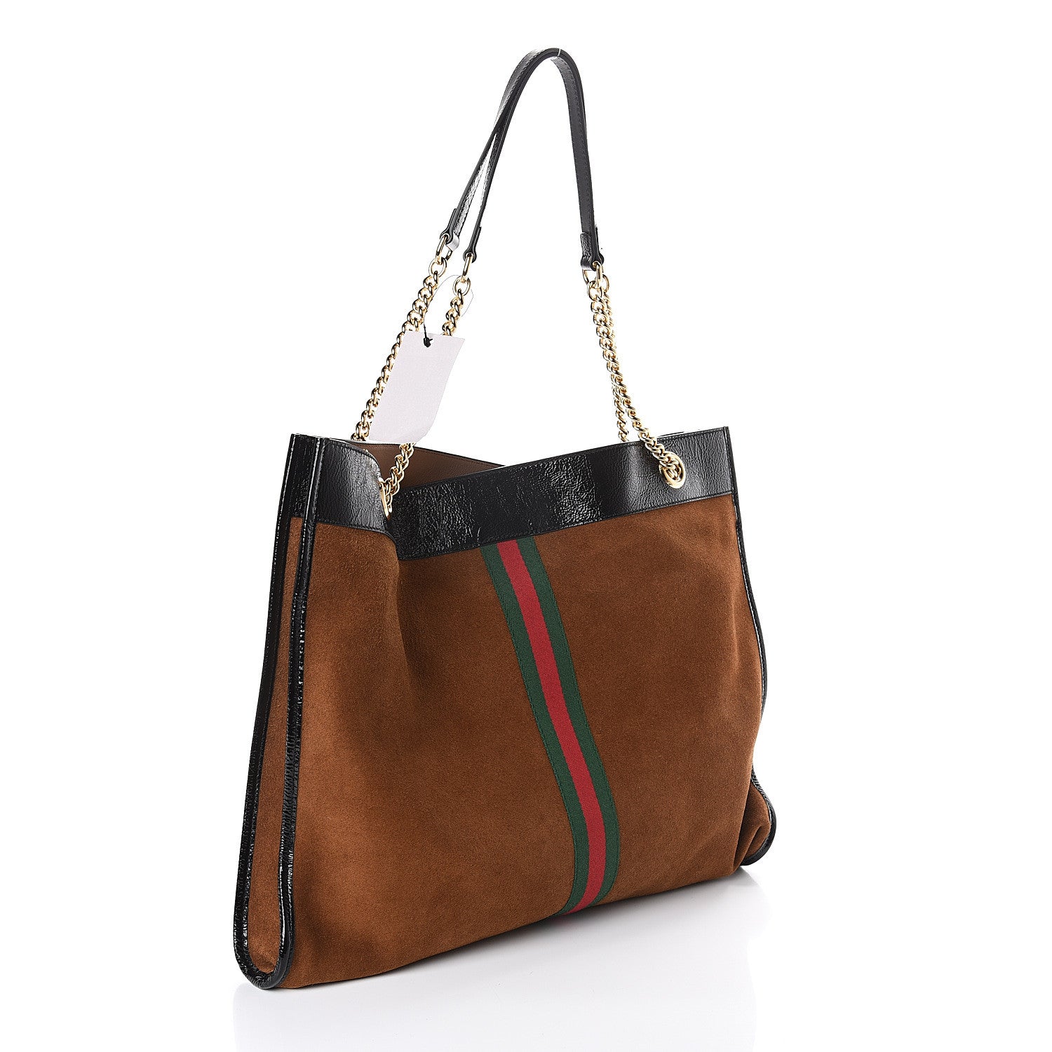 Gucci Suede Patent Large Rajah Chain Tote Nocciola Black 2 of 8
