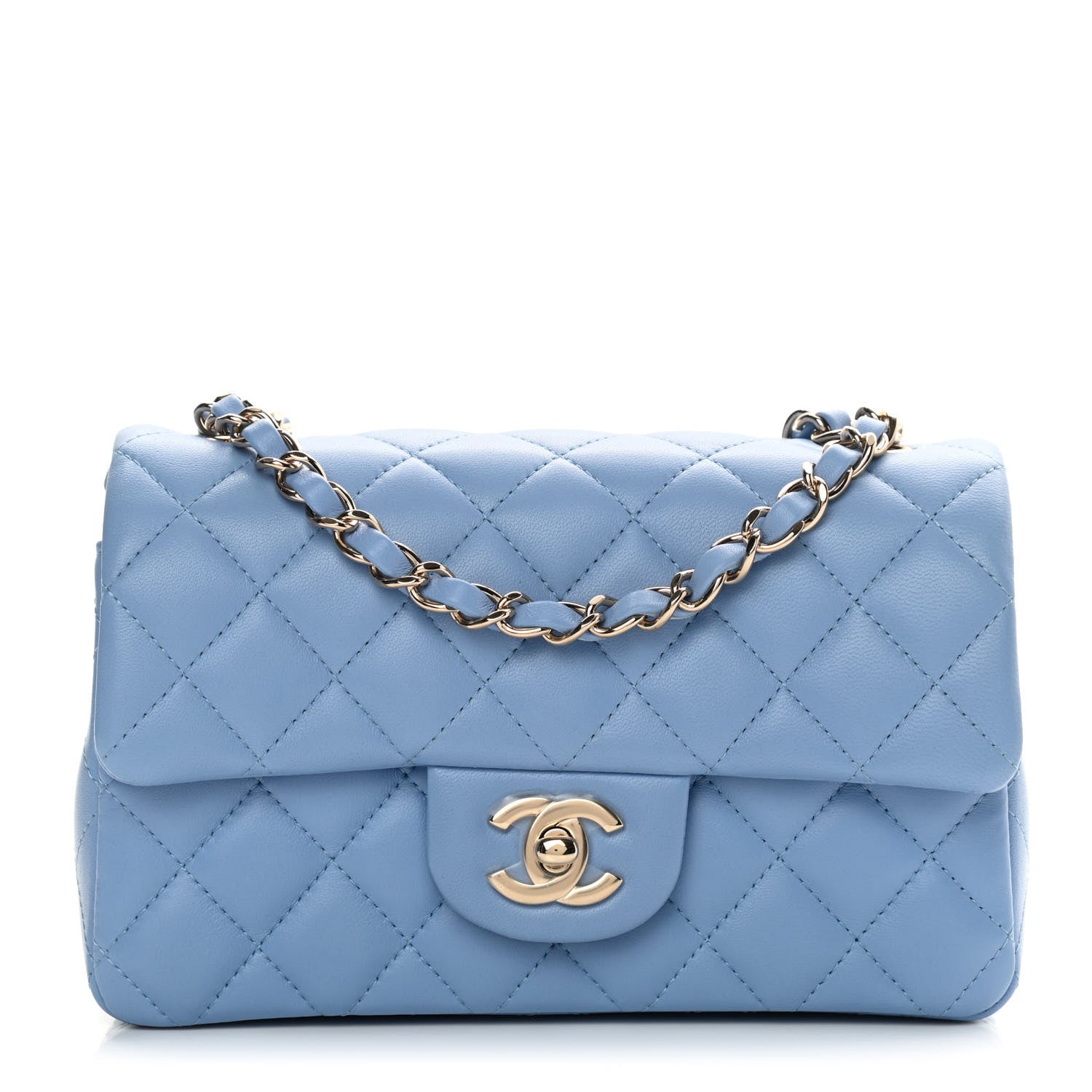 Chanel Lambskin Quilted Mini Rectangular Flap Light Blue 1 of 13