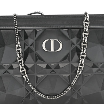 Christian Dior Calfskin Macrocannage Diamond Caro Zipped Pouch With Chain Black 8 of 10