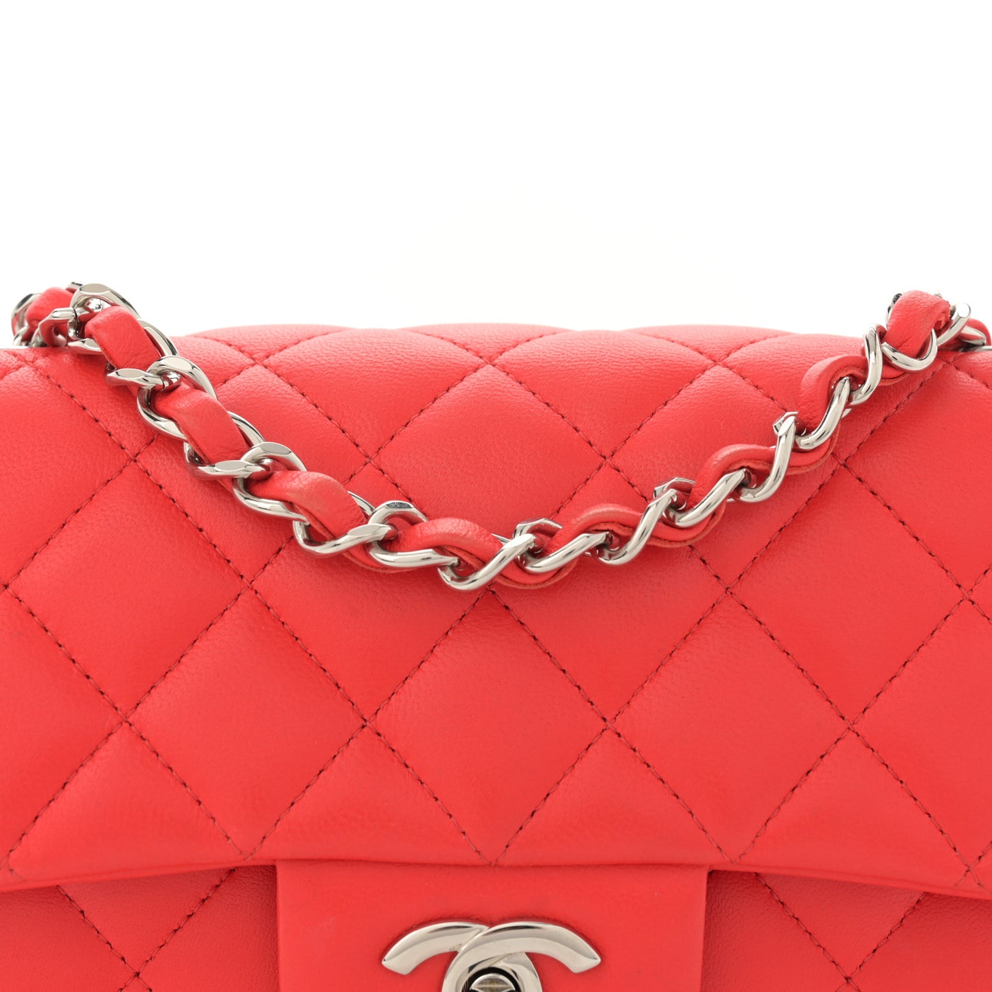 Lambskin Quilted Mini Rectangular Flap Red