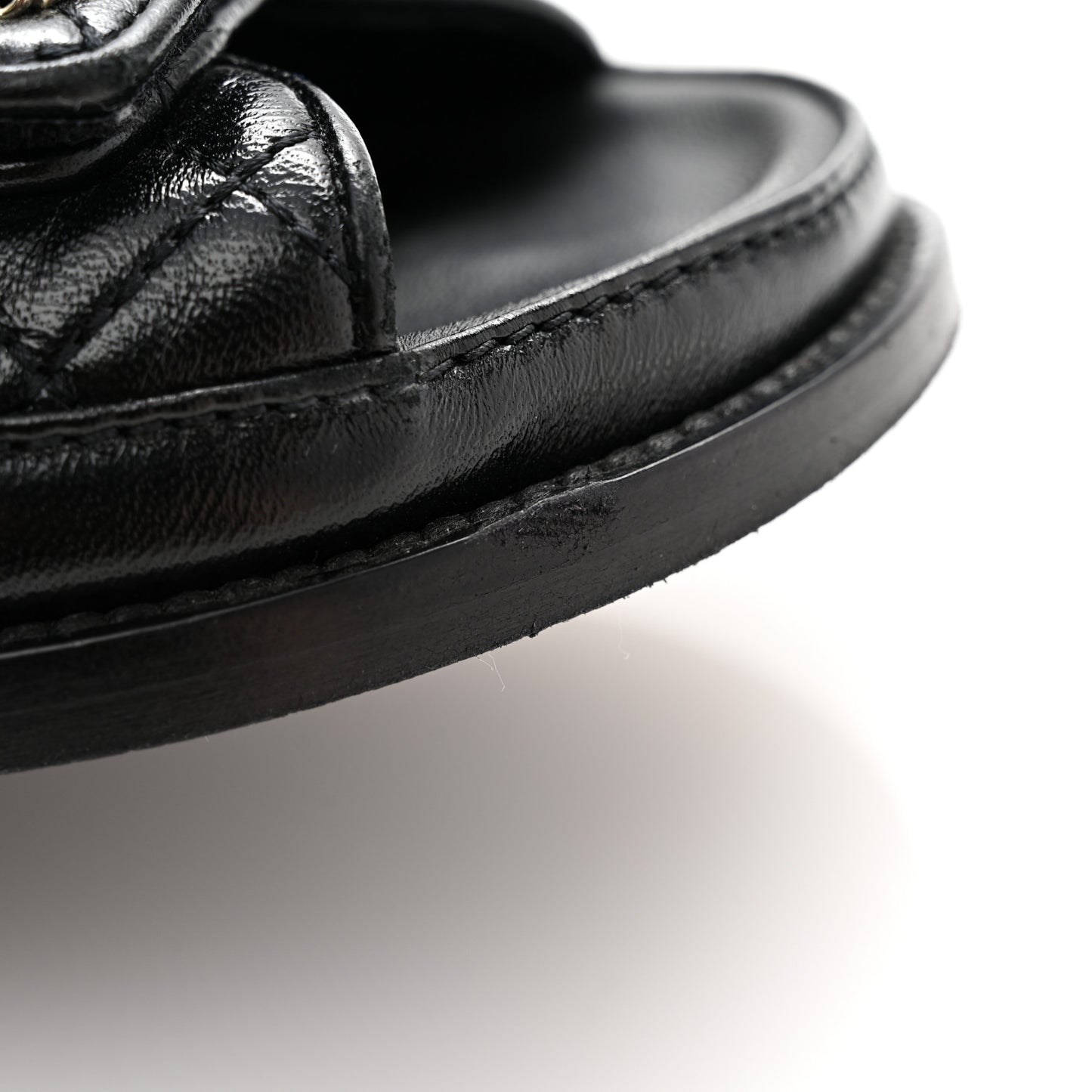 Lambskin Quilted Velcro Dad Chain CC Slide Sandals 35 Black