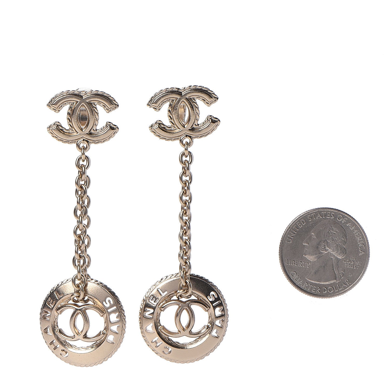 Chanel Medallion CC Drop Earrings Light Gold 2 of 5