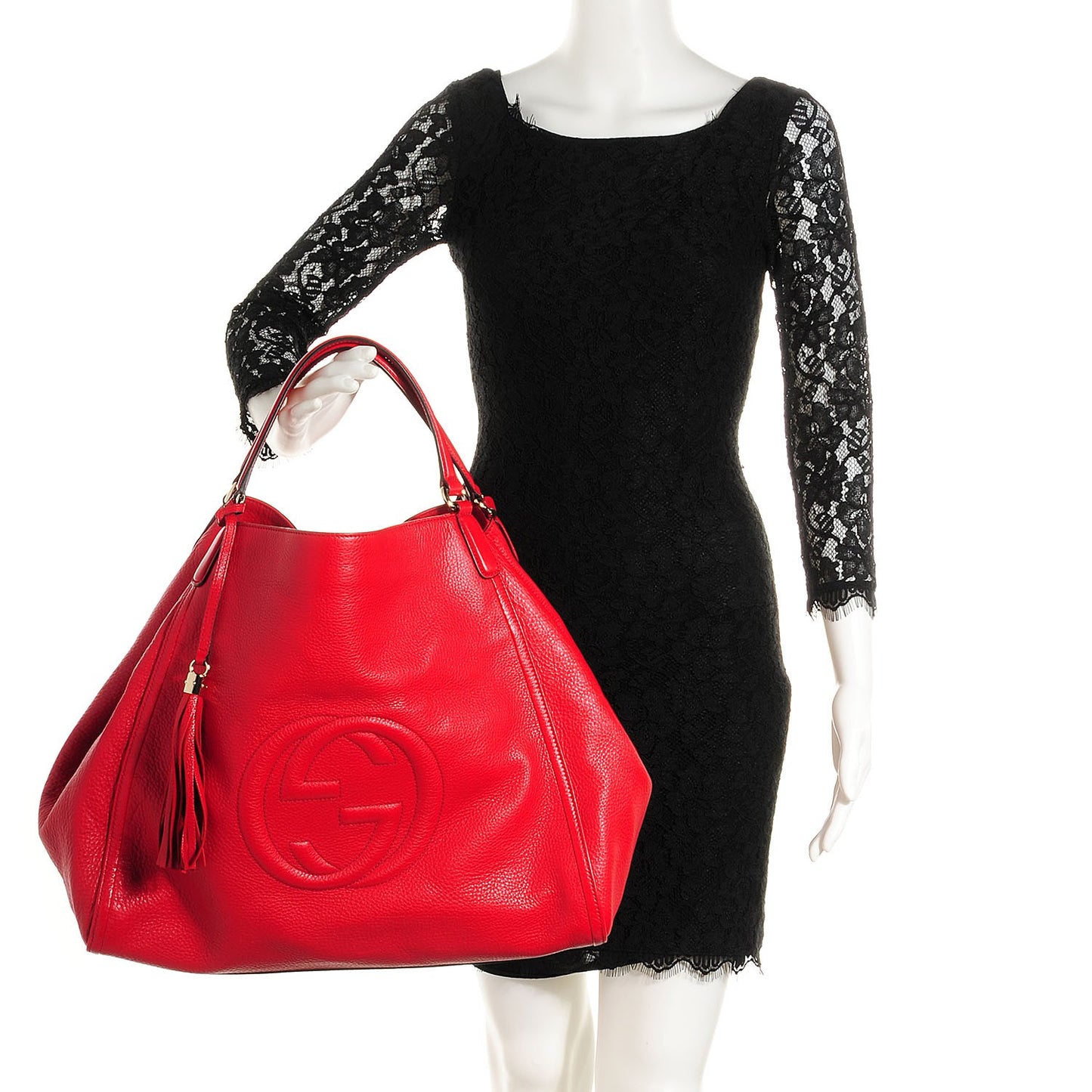 Pebbled Calfskin Large Soho Shoulder Bag Red