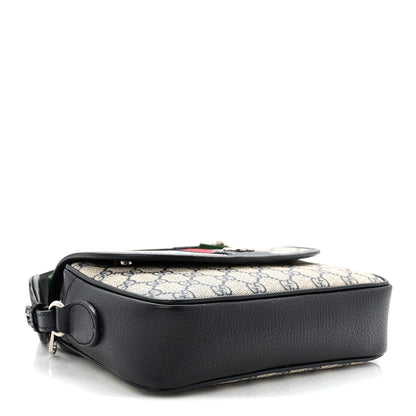 Gucci GG Supreme Monogram Textured Dollar Calfskin Web Studded Mini Ophidia Flap Shoulder Bag Beige Blue 4 of 12