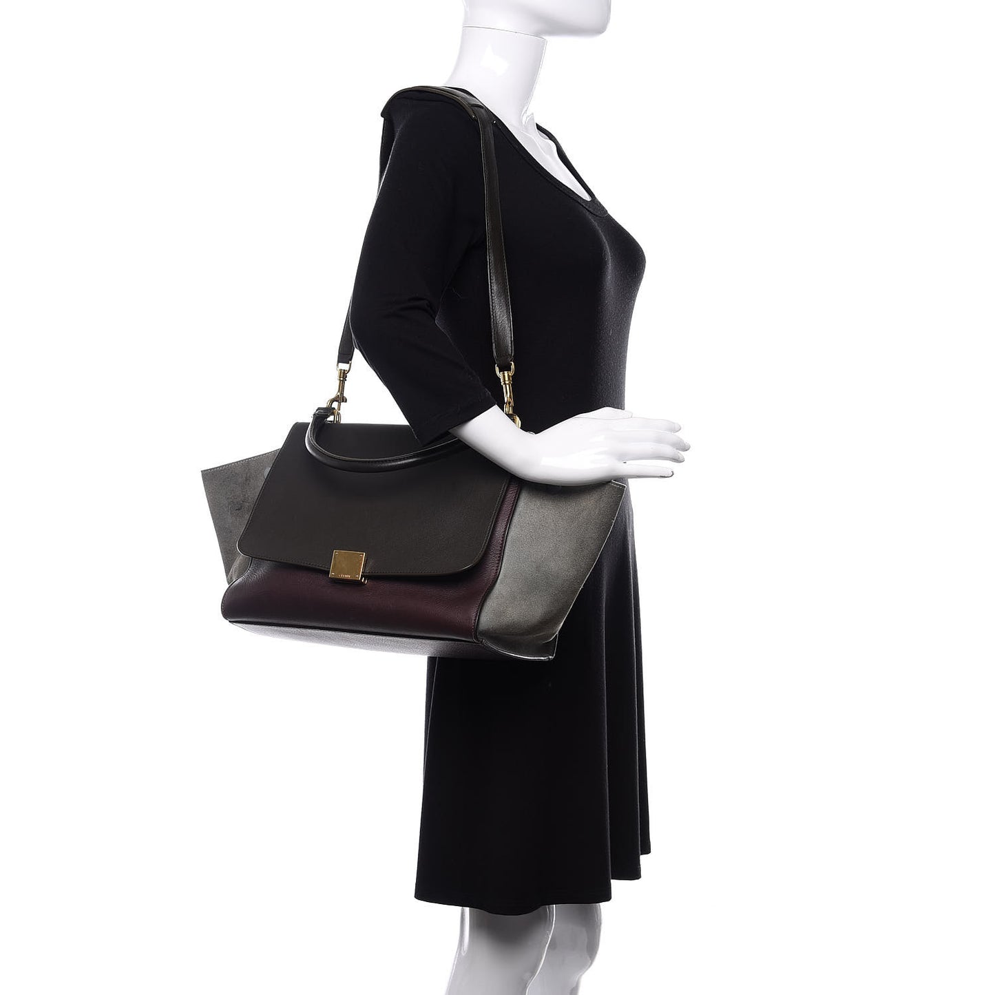 Smooth Calfskin Suede Medium Tri-Color Trapeze Dark Grey