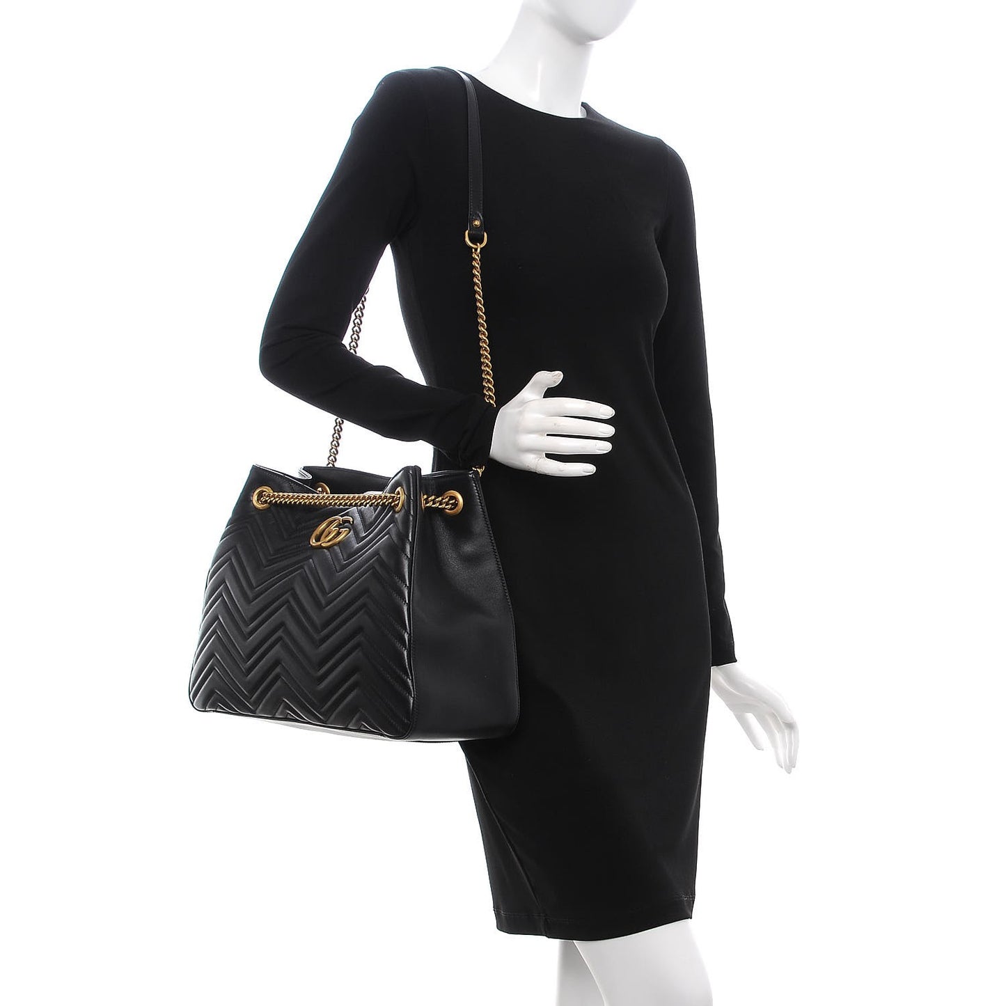 Calfskin Matelasse Medium GG Marmont Shoulder Tote Bag Black