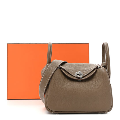 Hermes Taurillon Clemence Mini Lindy 20 Etoupe 8 of 8