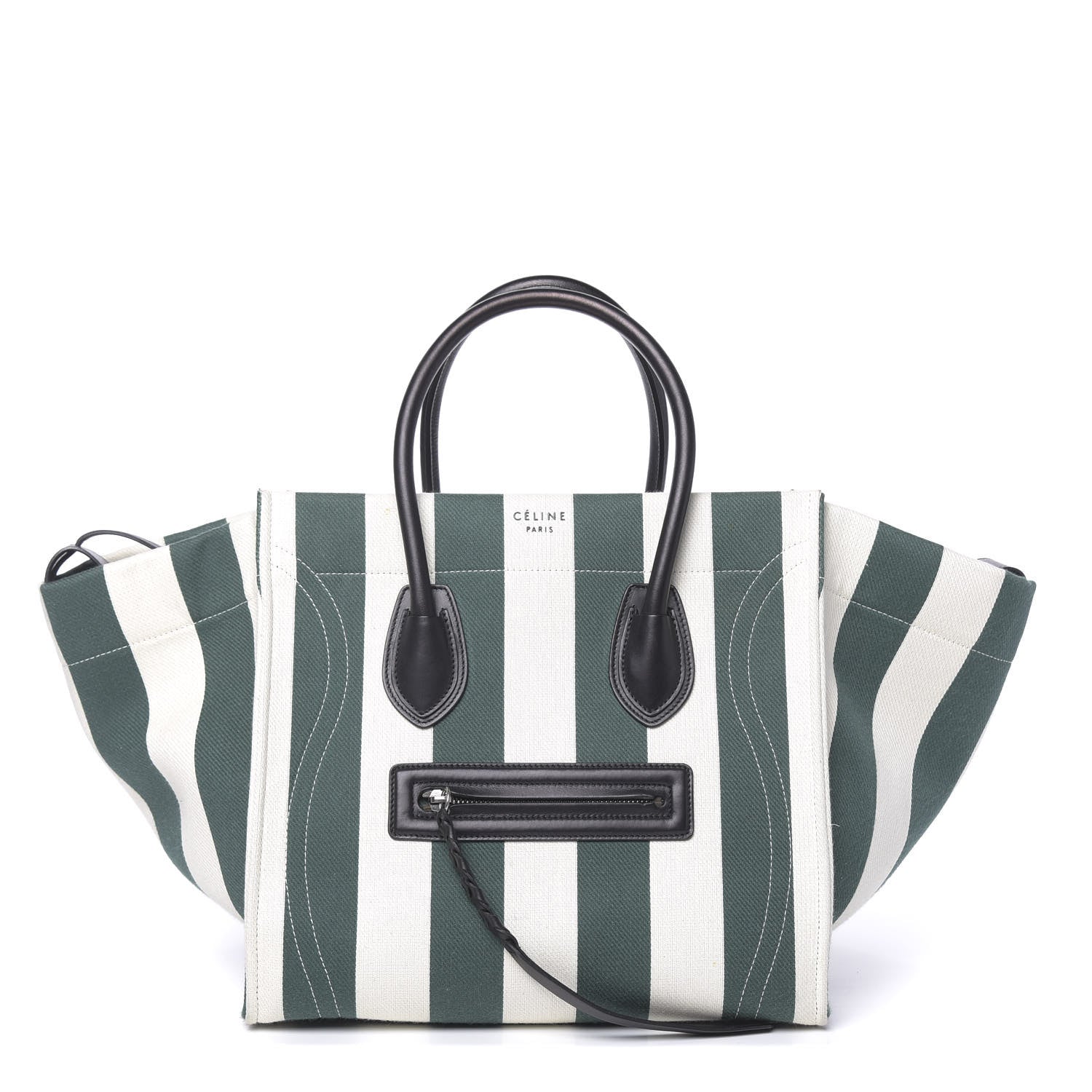 Celine Cotton Canvas Striped Medium Phantom Luggage White Green 1 of 12