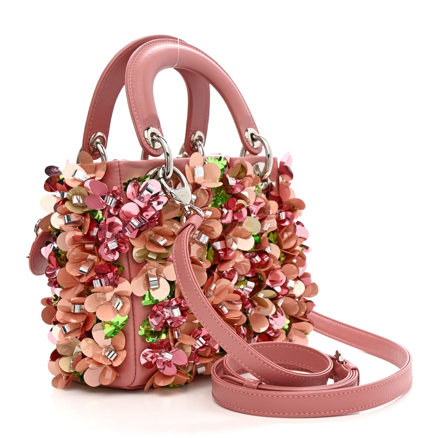 Christian Dior Calfskin Flower Charm Embellished Mini Lady Dior