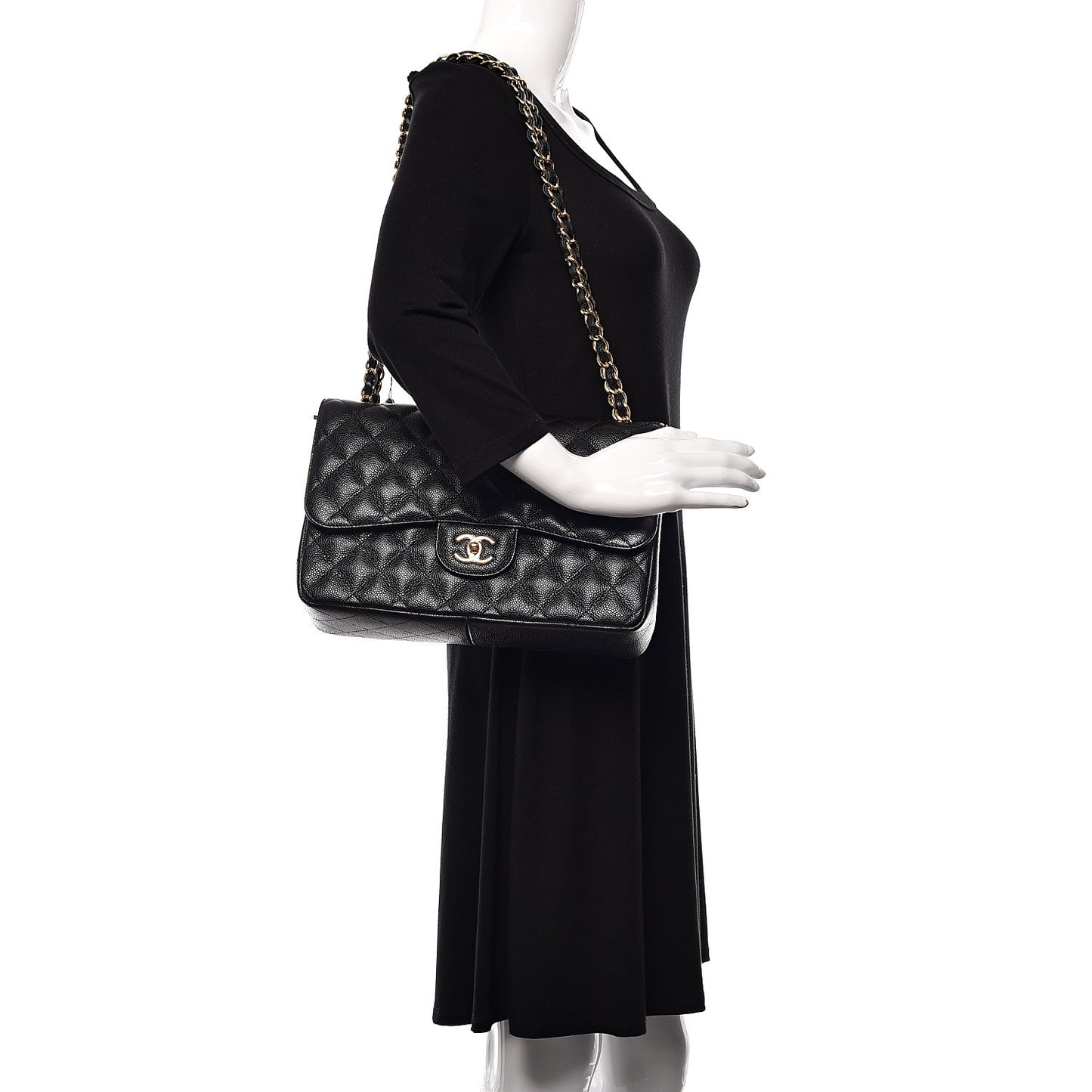 Caviar Quilted Jumbo Double Flap Black