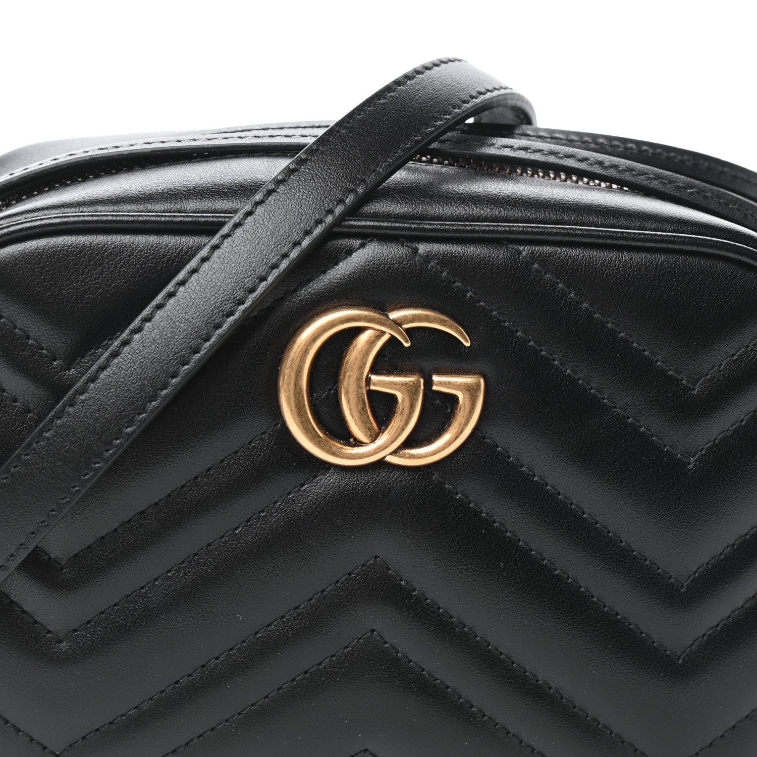 Gucci Calfskin Matelasse Mini GG Marmont Chain Shoulder Bag Black 7 of 9