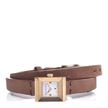 Gucci Stainless Steel Calfskin Mother of Pearl 14mm G-Frame Square Double Wrap Quartz Watch 3 of 7