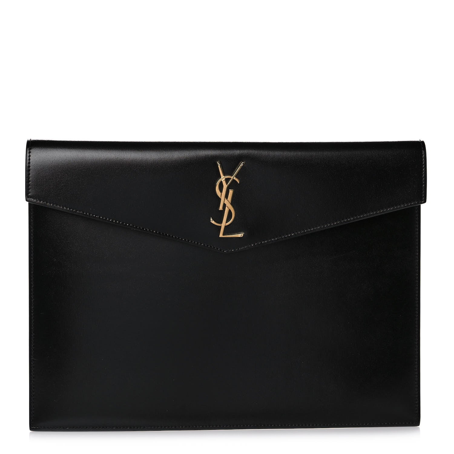 Saint Laurent Smooth Shiny Calfskin Large Monogram Uptown Pouch Black 1 of 7