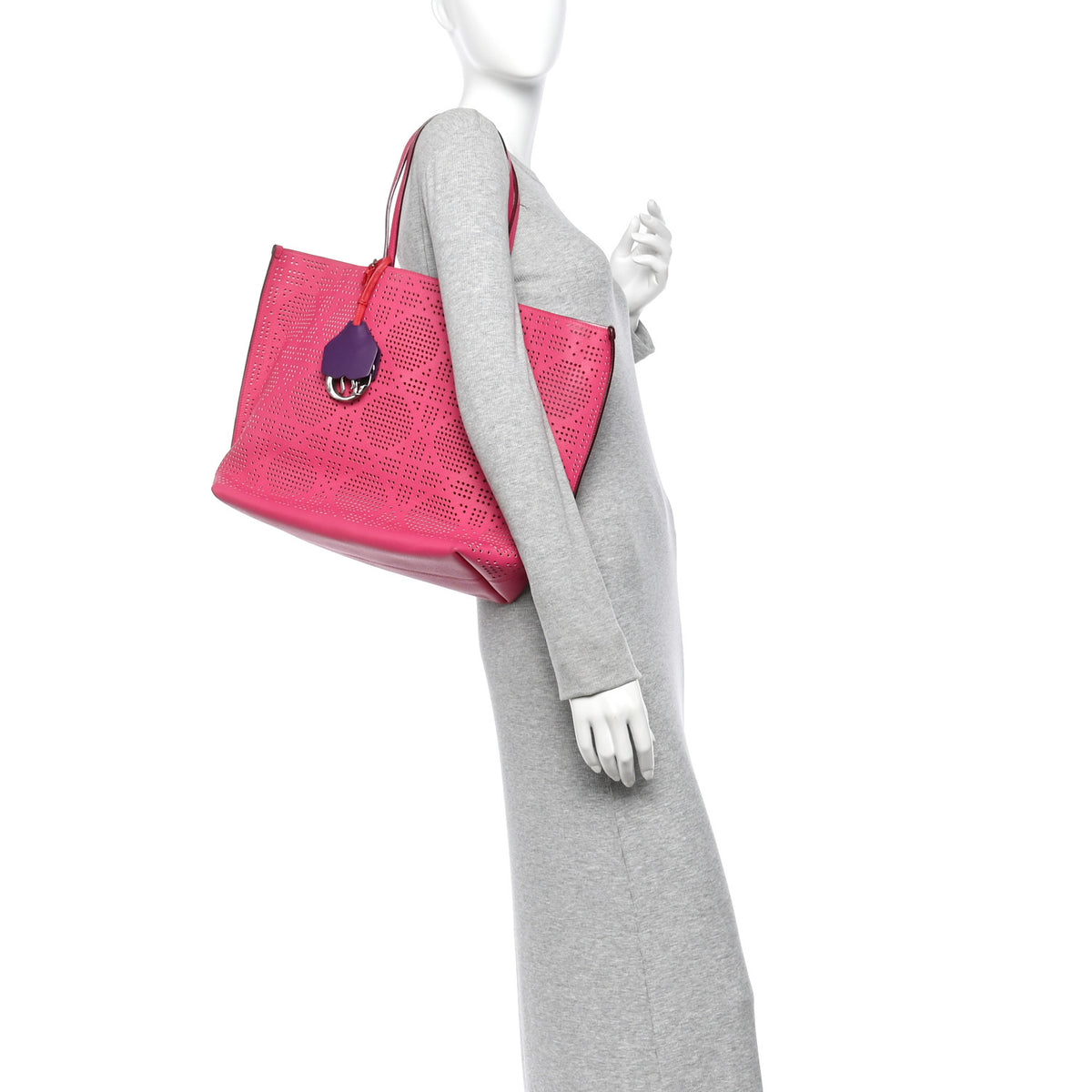 Christian Dior Calfskin Perforated Cannage Dioriva Tote Hot Pink 2 of 13