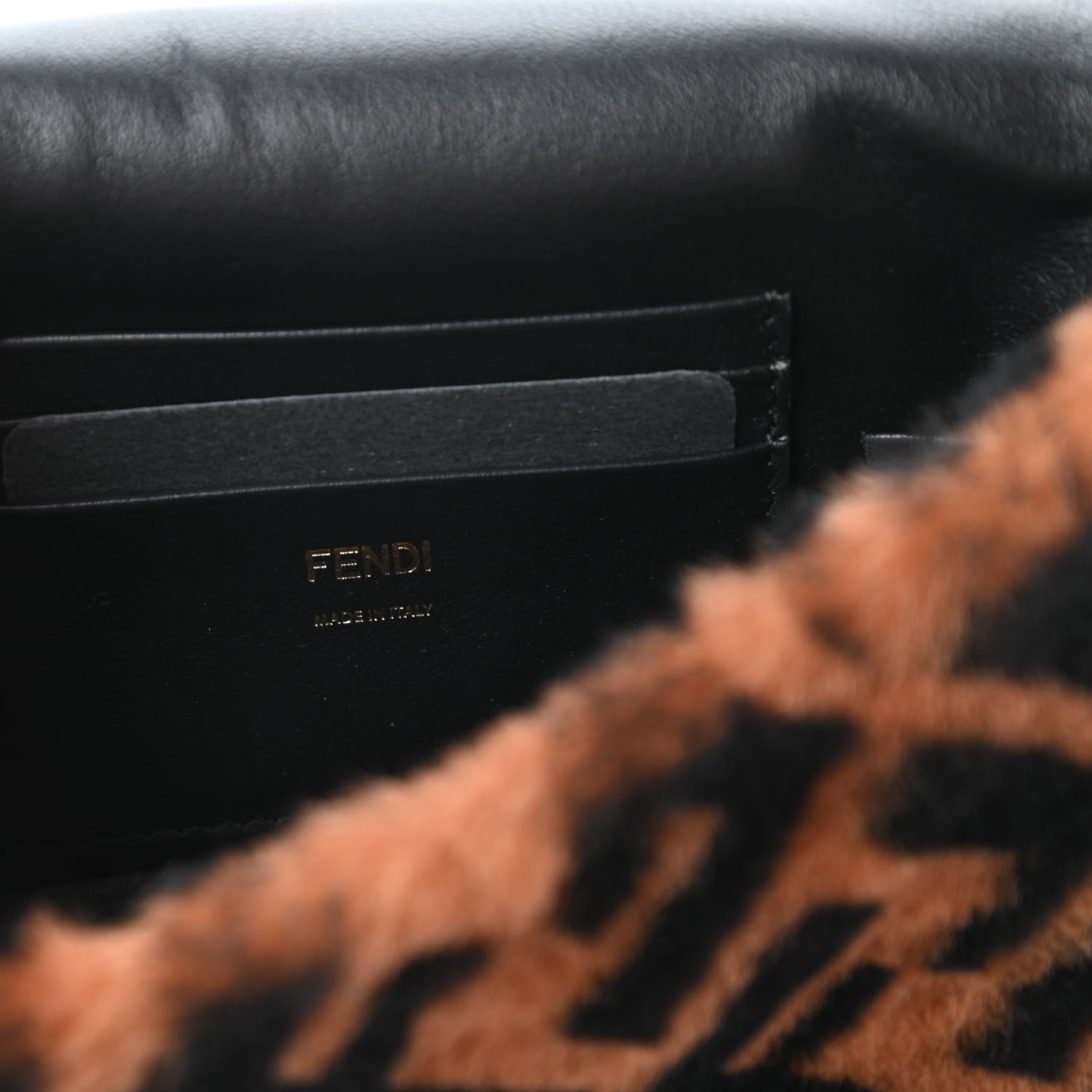Fendi Shearling Vitello Dolce Macro FF 1974 Mini Baguette Tobacco Black 8 of 10