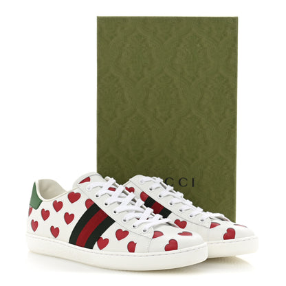 Gucci Calfskin Miro Soft Web Heart Cut Out Womens Ace Sneakers 39 White Light Hibiscus Red New Shamarock 10 of 10