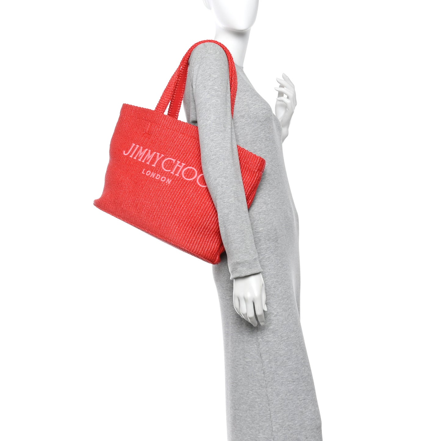 Raffia Embroidered East West Beach Tote Paprika Candy Pink