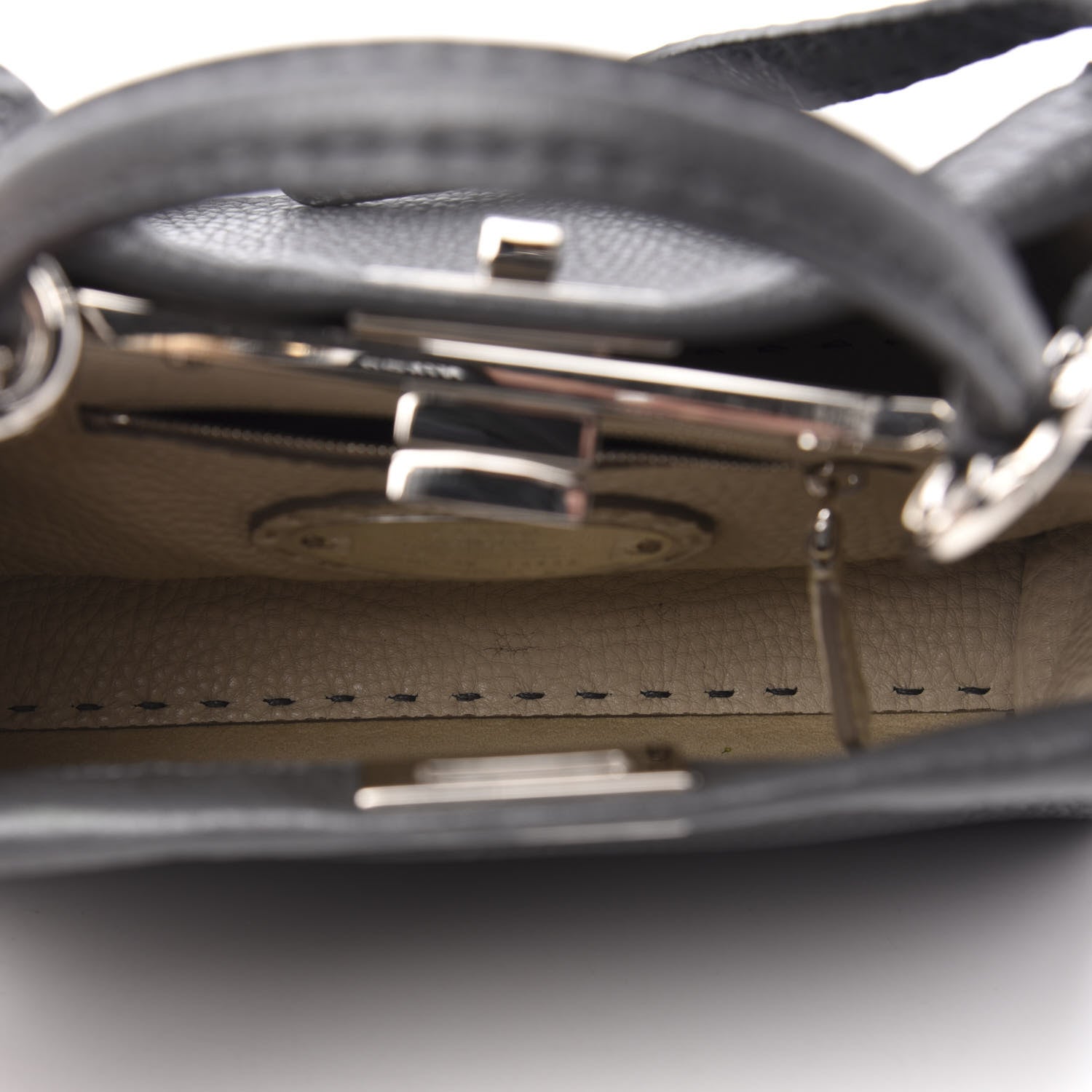 Fendi Cuoio Romano Selleria Bi-Color Mini Peekaboo Iconic Satchel Asfalto Latte 6 of 10