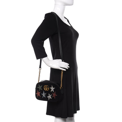 Gucci Velvet Matelasse Crystal Star Embroidered Small GG Marmont Chain Shoulder Bag Black 2 of 10