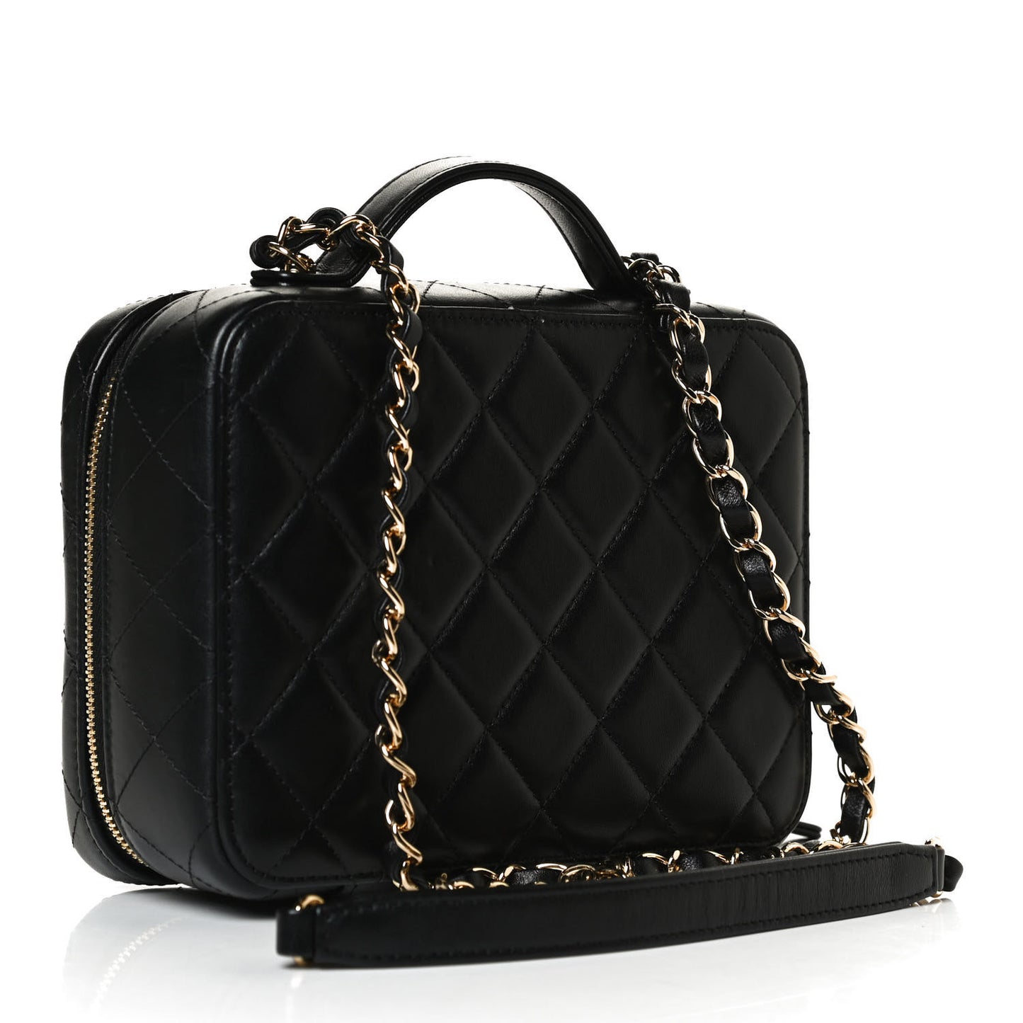 Lambskin Metal Quilted Golden Plate Vanity Case Black Golden Plate Vanity Case Black Gold