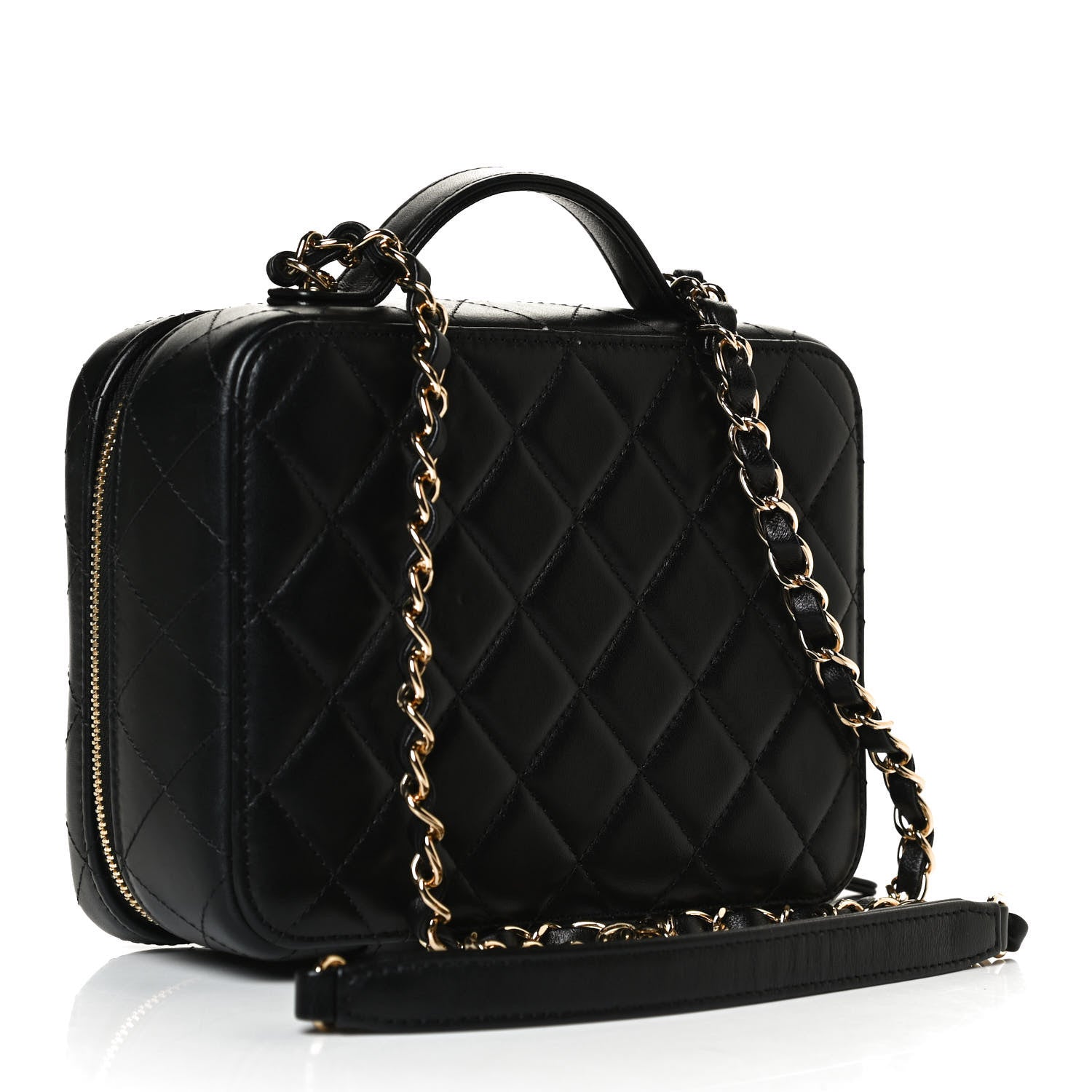 Chanel Lambskin Metal Quilted Golden Plate Vanity Case Black Golden Plate Vanity Case Black Gold 3 of 12
