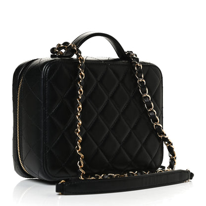 Chanel Lambskin Metal Quilted Golden Plate Vanity Case Black Golden Plate Vanity Case Black Gold 3 of 12