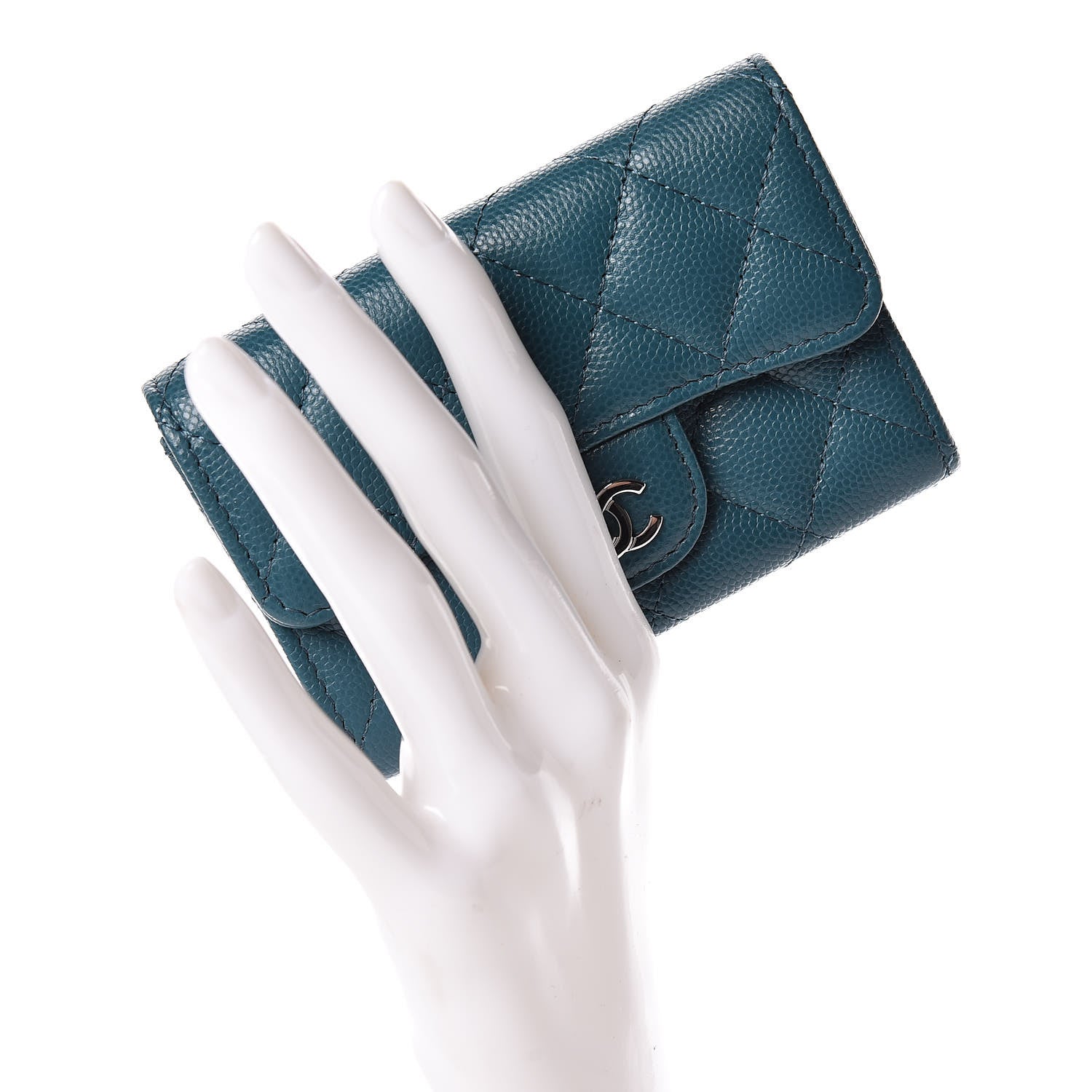 Chanel Caviar Quilted Flap Card Holder Dark Turquoise 2 of 8