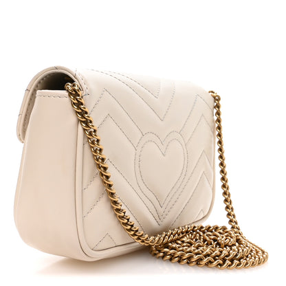 Gucci Calfskin Matelasse Super Mini GG Marmont Shoulder Bag White 3 of 11