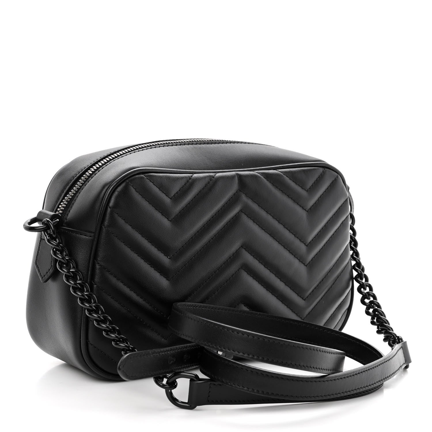 Gucci Calfskin Matelasse Monochrome Small GG Marmont Chain Shoulder Bag Black 3 of 10