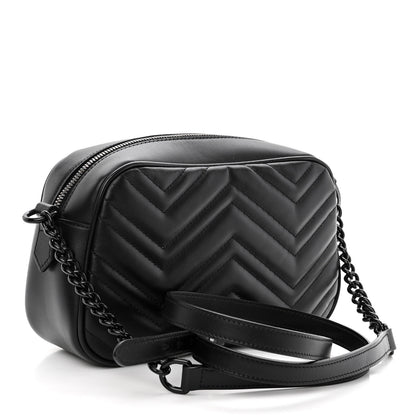 Gucci Calfskin Matelasse Monochrome Small GG Marmont Chain Shoulder Bag Black 3 of 10