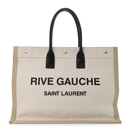 Saint Laurent Linen Calfskin Rive Gauche Tote Optic White 1 of 14