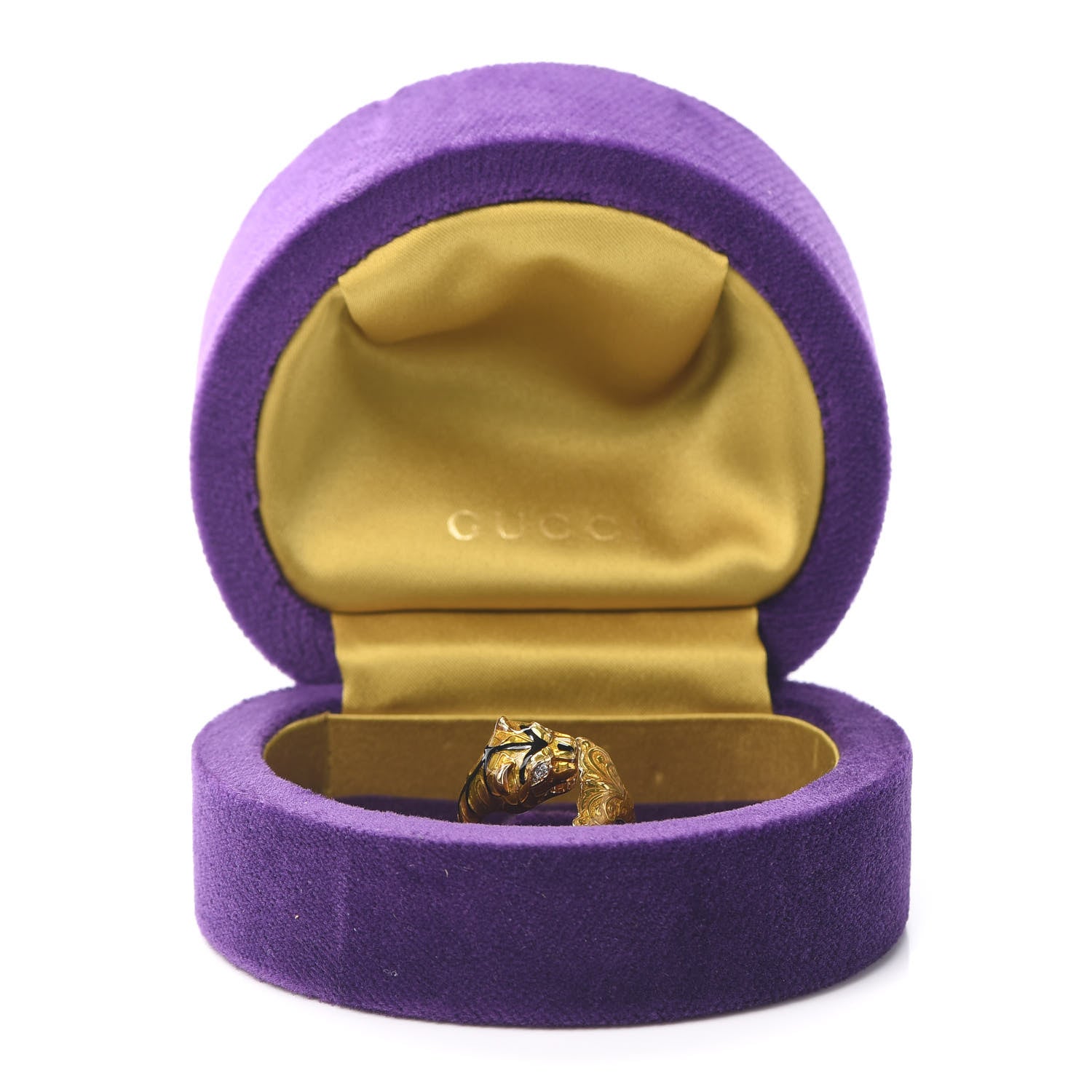 Gucci 18K Yellow Gold Diamond Enamel Le Marché des Merveilles Tiger Ring Yellow 53 6.5 6 of 6