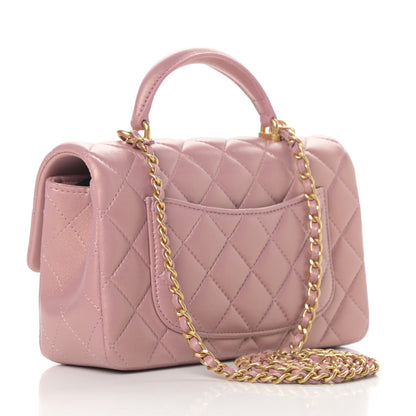 Chanel Iridescent Lambskin Quilted Mini Top Handle Rectangular Flap Pink 3 of 11