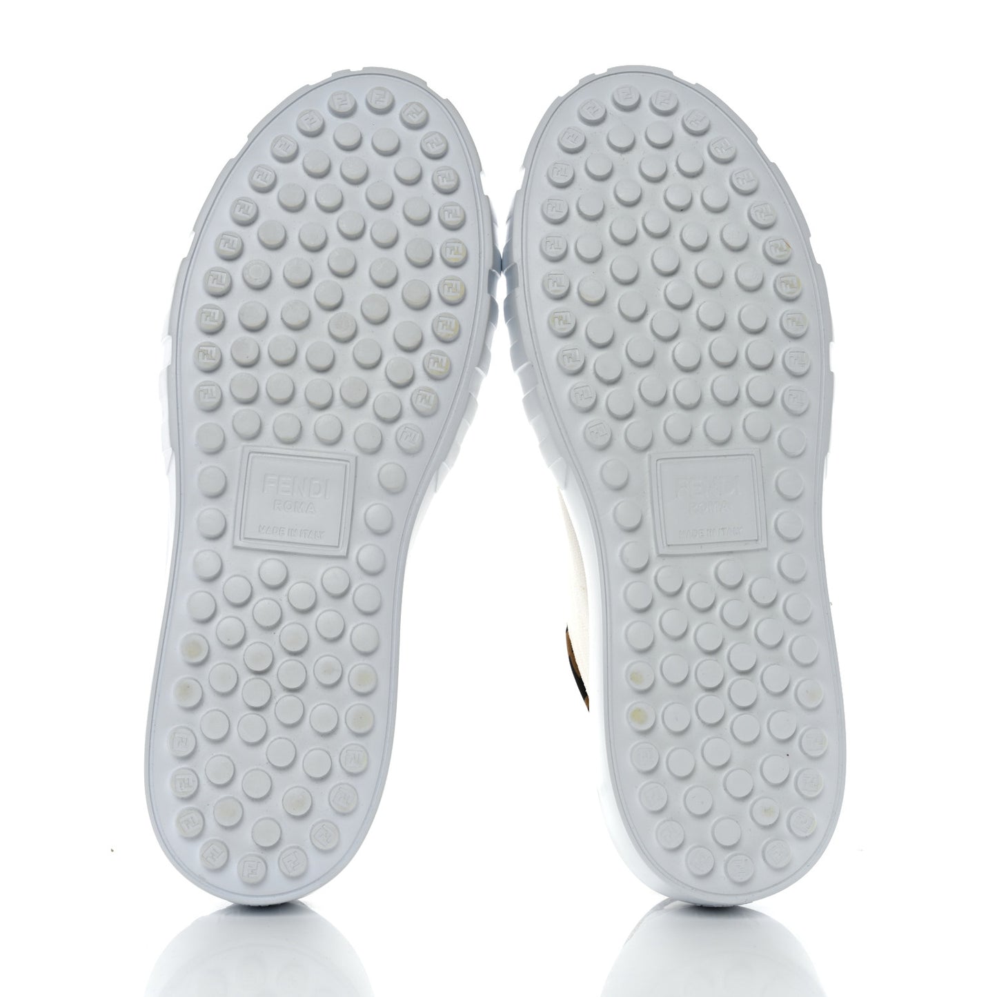Fabric Jacquard Vitello Technical Fabric FF Womens Fendi Force Low Top Sneakers 41 White Tobacco