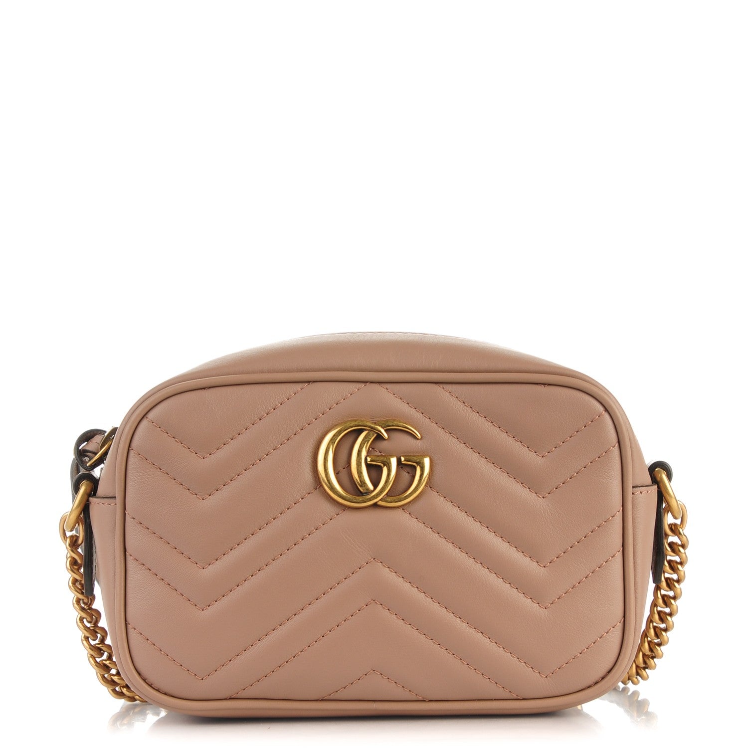 Gucci Calfskin Matelasse Mini GG Marmont Chain Shoulder Bag Nude 1 of 7