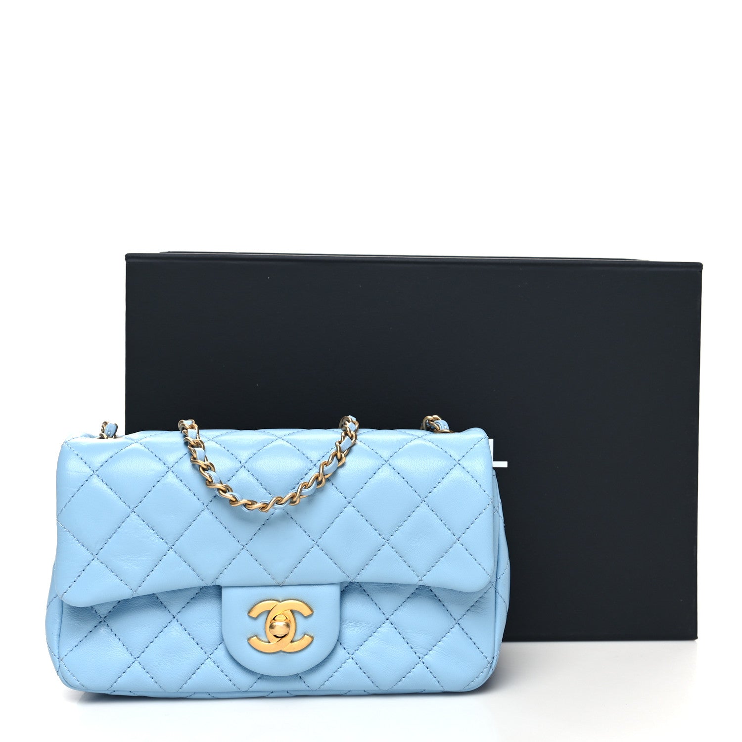 Chanel Lambskin Quilted Mini Rectangular Pearl Crush Flap Light Blue 11 of 11