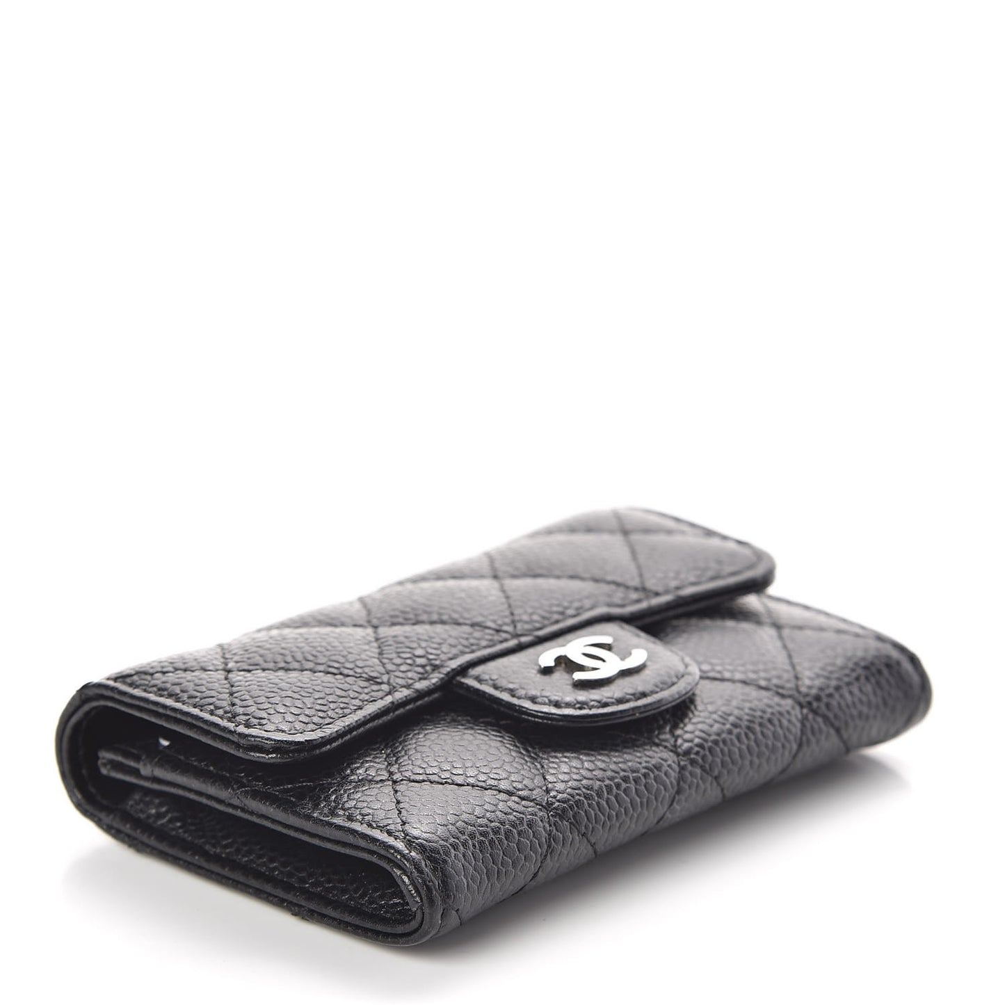 Caviar Quilted Flap Card Holder Black