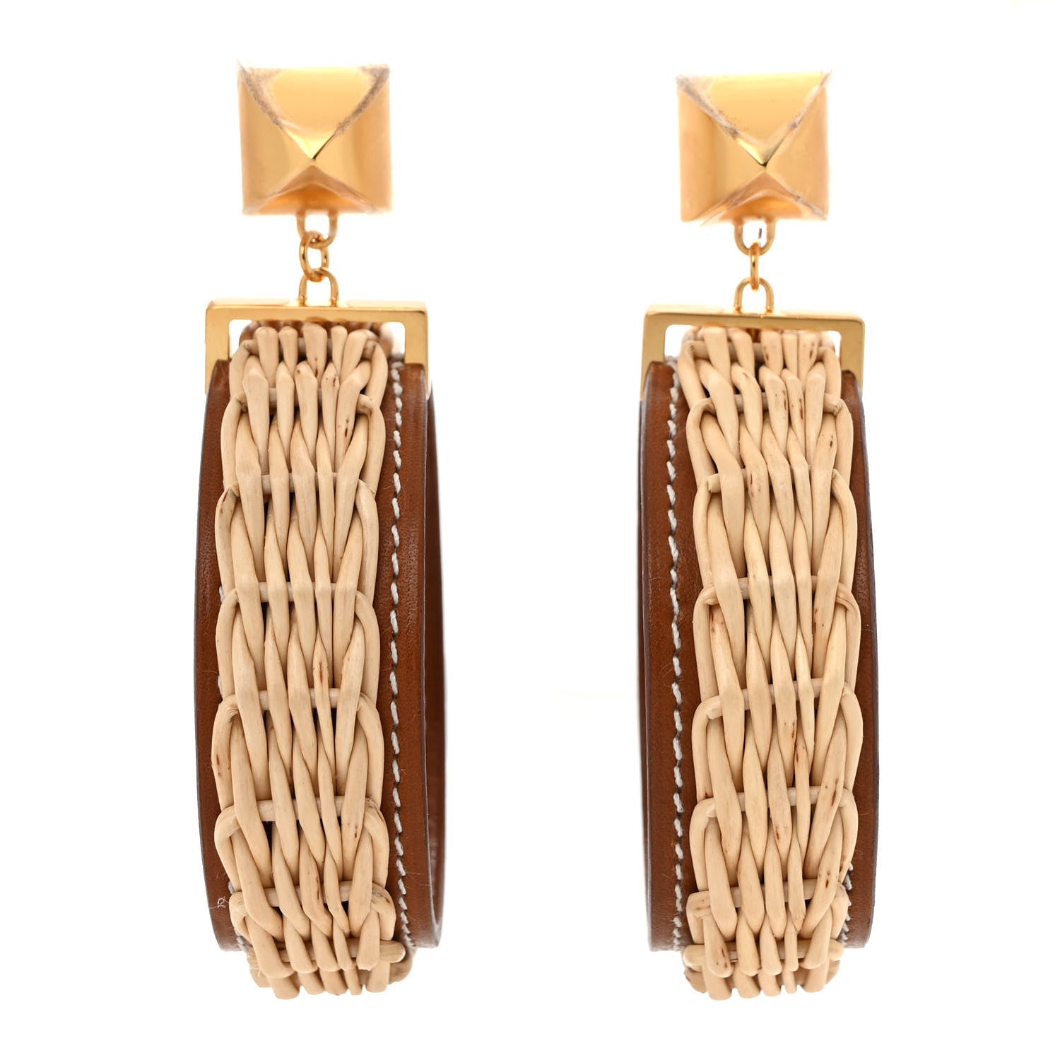 Hermes Wicker Swift Medor Picnic Earrings GM Gold 1 of 4