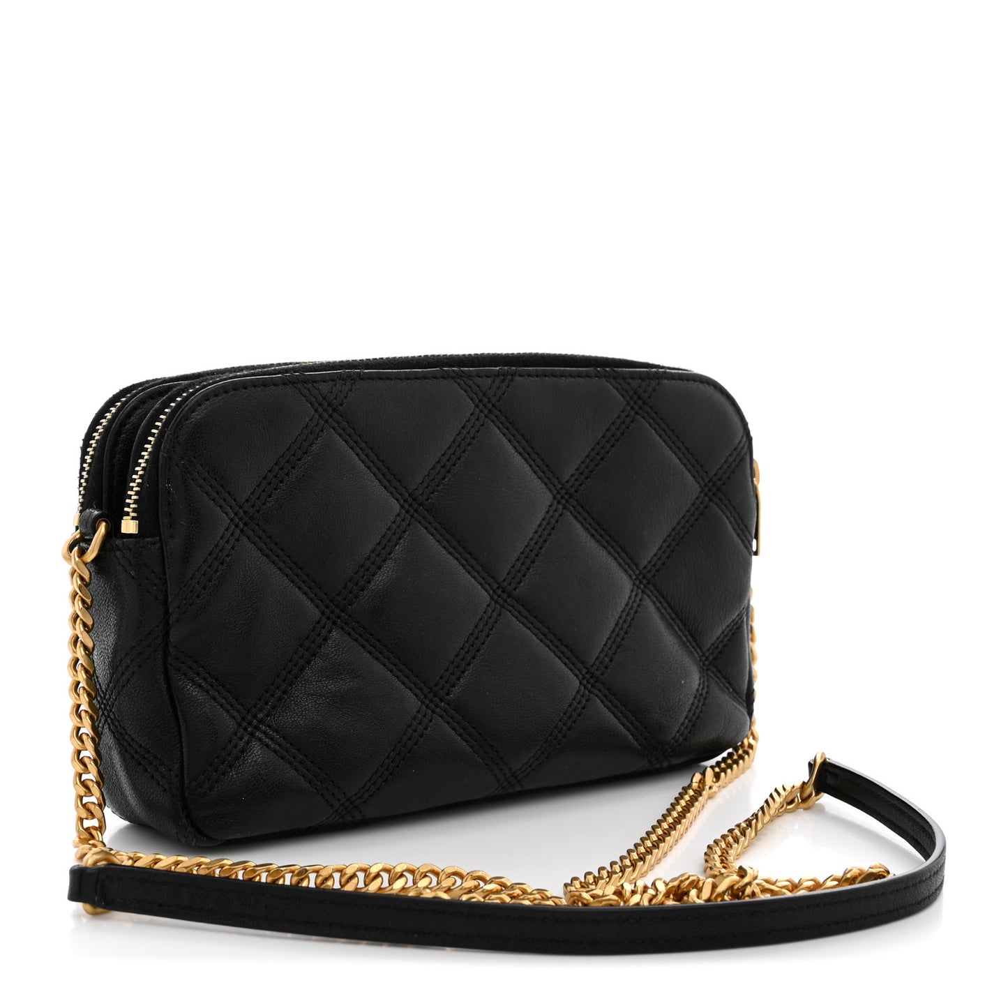 Grained Lambskin Quilted Mini Becky Double Zip Bag Black